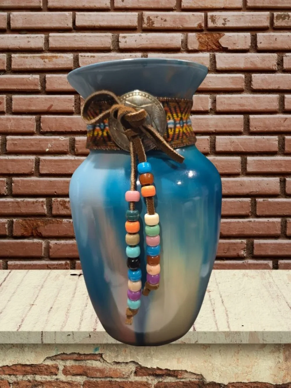 Acrylic Pour Glass Necklace Vase, Southwest Decor, Fluid Handmade Art, 8 Inches
